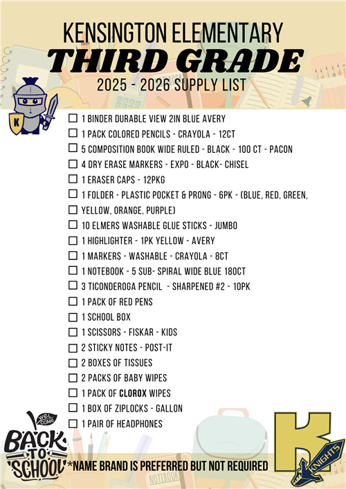 third grade supply list